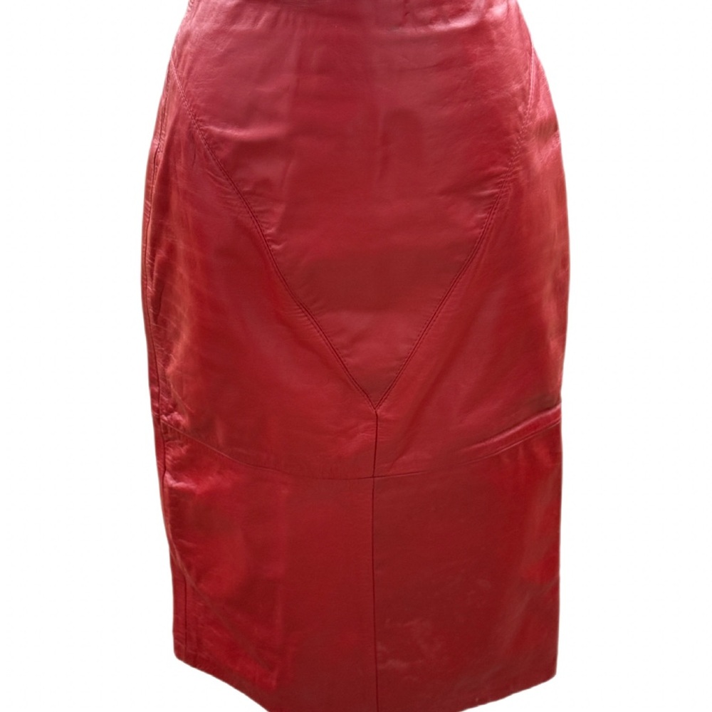 Vintage 1980s G-III Leather Fashions Red Leather Midi Skirt – USA Made